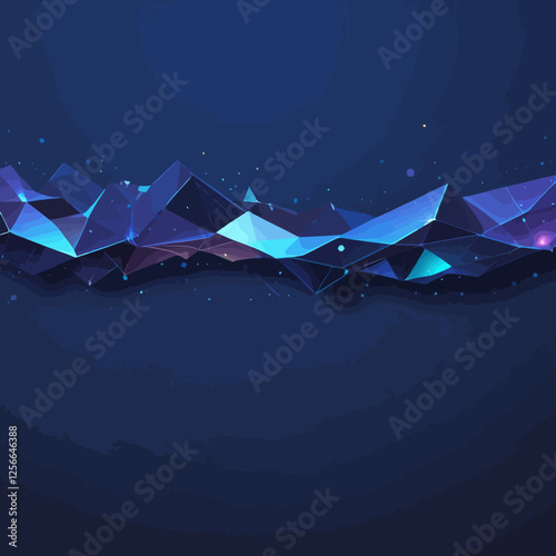 Abstract Geometric Landscape: A stunning digital composition showcases a dynamic landscape with interconnected geometric forms. The cool hues of blue, purple.
