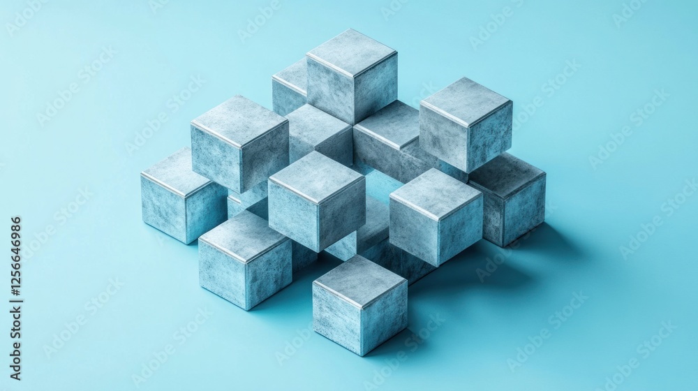 Abstract metal cubes composition on blue background. Abstract metal cubes composition on blue background.