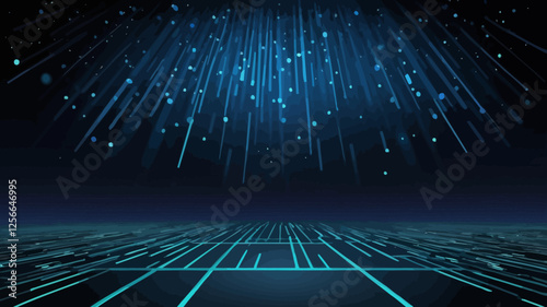 Digital Rain: A futuristic vision of binary code cascading downwards over an illuminated circuit board, invoking a sense of technological advancement and digital innovation. 