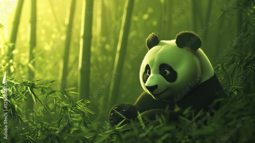 Panda resting amidst bamboo in a lush green forest, inviting calm and tranquility for nature lovers and wildlife enthusiasts. Generative AI Panda resting amidst bamboo in a lush green forest, inviting calm and tranquility for nature lovers and wildlife enthusiasts. Generative AI