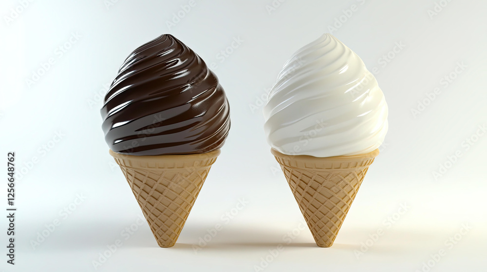 A Pair of Delicious Ice Cream Cones One Chocolate and One Vanilla A Pair of Delicious Ice Cream Cones One Chocolate and One Vanilla