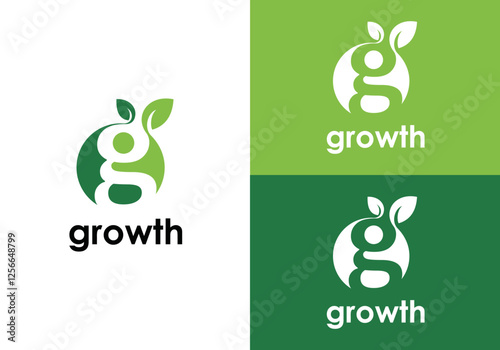 Modern growth logo design with initial g and green leaf. Leaf shape logo design in circle and abstract letter g in vector illustration Symbol, icon, creative.