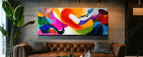 Wallpaper Mural Vibrant abstract canvas art in modern living room setting Torontodigital.ca