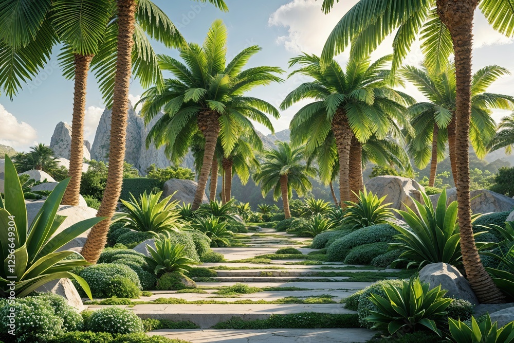Fototapeta premium Vibrant Palm Leaf Greenery Collection Stunning Outdoor Render Destinations