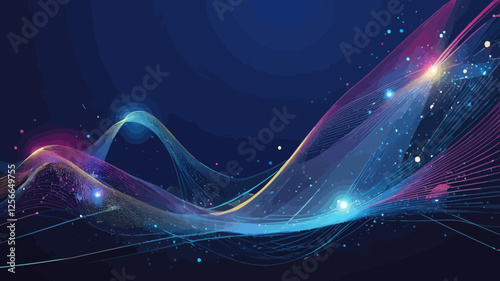 Digital Stream: A vibrant, digital abstract showcases flowing lines of luminous energy and dynamic movement in a mesmerizing display of light and color, reflecting technological innovation.