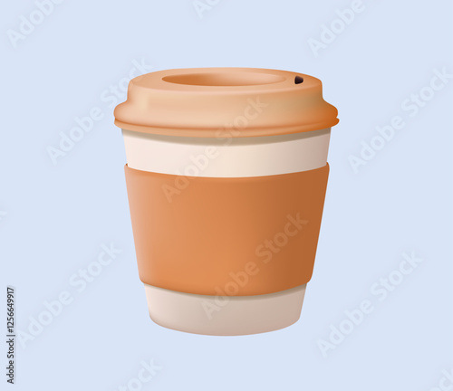Coffee cup cartoon 3D illustration. Paper cup with coffee, vector icon. Paper cup mockup. Coffee to go, delicious hot