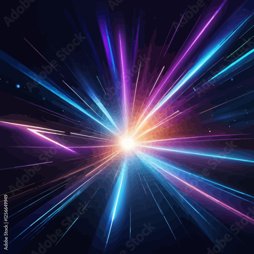 Celestial Burst: A vibrant digital artwork featuring a radiant light source exploding with dynamic streaks of energy, creating a striking visual impact.