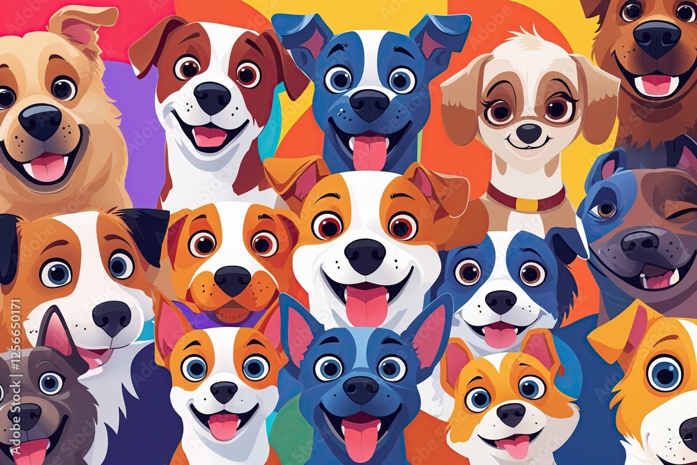 Obraz premium Playful 90s Cartoon Dog Faces Collection Cheerful Domestic Animal Icons