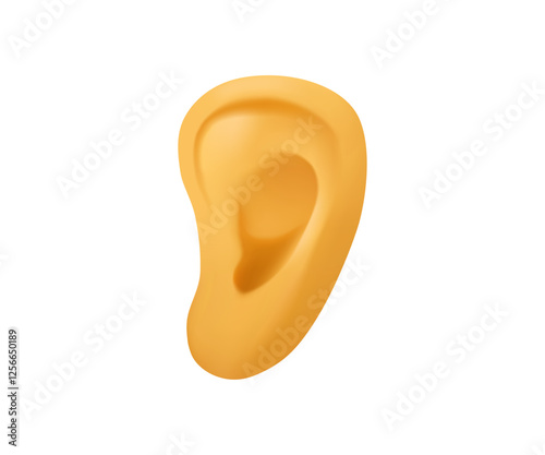 Ear emoji vector design illustration in 3D cartoon style. Realistic human ear isolated on background. Hearing organ