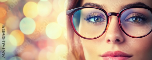 Wallpaper Mural Close-up of caucasian young woman wearing glasses with colorful bokeh background Torontodigital.ca