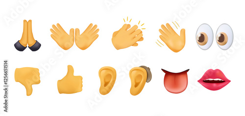 Hand emojis 3D icons set, gestures, stickers, emoticons 3D style illustration symbols set, collection. Hands, hello, hi