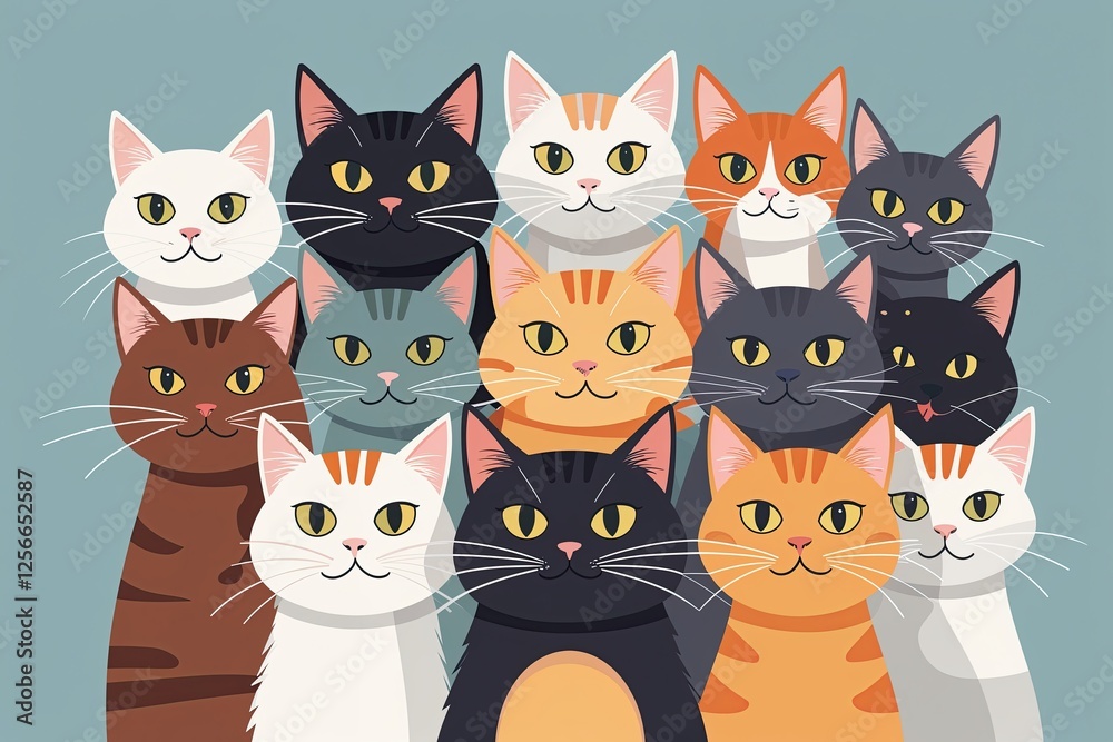 Funny Cute Cat Character Head Collection in Vibrant Flat Design Funny Cute Cat Character Head Collection in Vibrant Flat Design