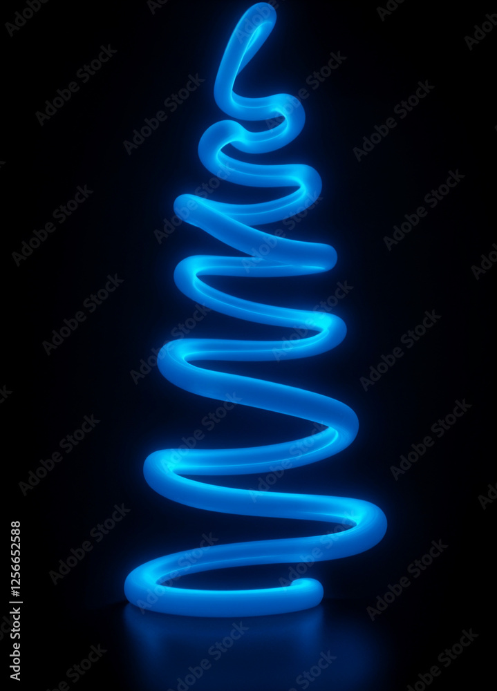 custom made wallpaper toronto digitalA digitally rendered image showcases a glowing blue neon spiral forming a stylized Christmas tree against a black background. The spirals smooth curves and bright light create a modern and abstract fe