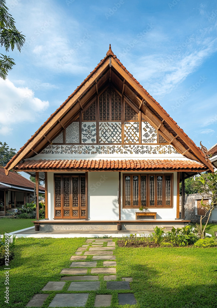 Tropical Bungalow, Garden Path, Sunny Day, Resort, Vacation Tropical Bungalow, Garden Path, Sunny Day, Resort, Vacation