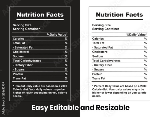 Supplement facts and vitamin facts template, nutrition facts template illustration