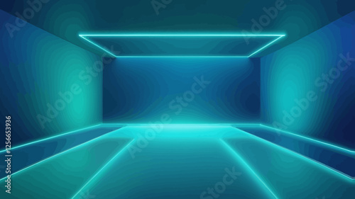 Neon Glow Corridor: A futuristic, minimalist space, bathed in a vibrant glow of neon turquoise. The light traces a pathway along the floor and ceiling, creating an ethereal, almost surreal atmosphere.