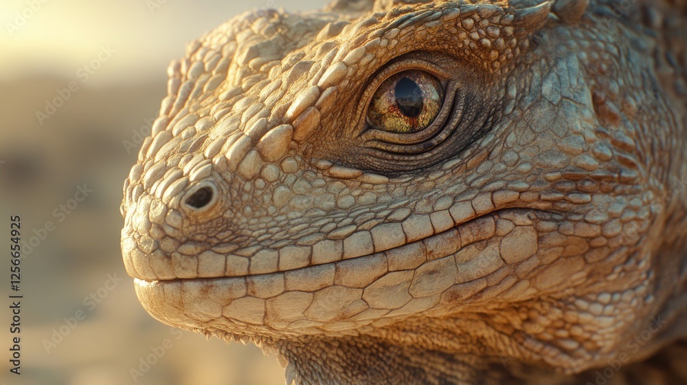 Fototapeta premium Desert iguana portrait, sunlit, close-up, wildlife background, nature documentary