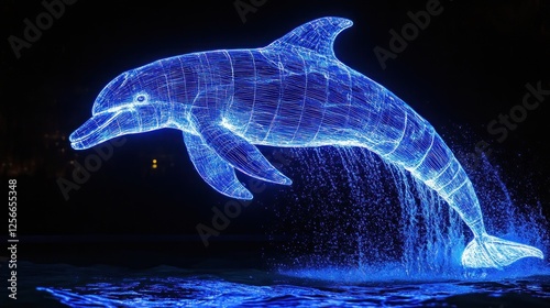 Dolphin leaping, night ocean, digital art, screen background photo