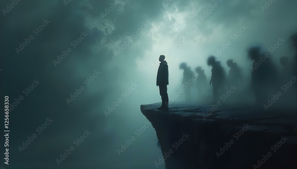 Depression concept. The weight of isolation: a mind fragmented by mental illness. Surrounding a hollow and empty soul. Suicide concept. AI generated Depression concept. The weight of isolation: a mind fragmented by mental illness. Surrounding a hollow and empty soul. Suicide concept. AI generated