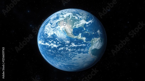 Stunning Close-Up of Earth from Space Showcasing Vast Ocean and Landmass in Vibrant Blue and Green Colors Against the Blackness of Space