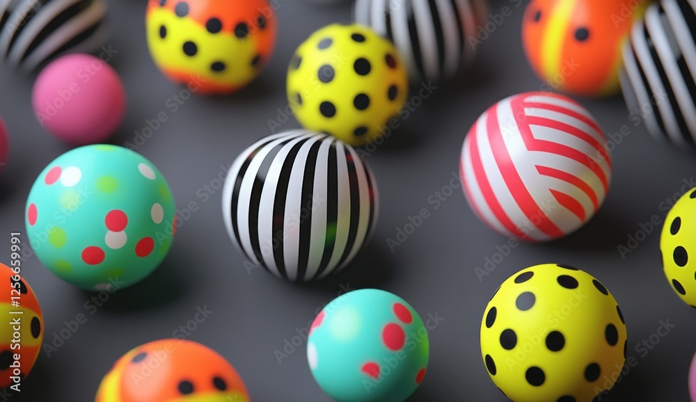 Colorful spheres with various patterns on a dark background. Colorful spheres with various patterns on a dark background.