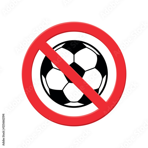 no football sign, no ball games allowed symbol, forbidden circle, black and white icon with red crossed out circle vector illustration, verbotsschild, prohibition sign