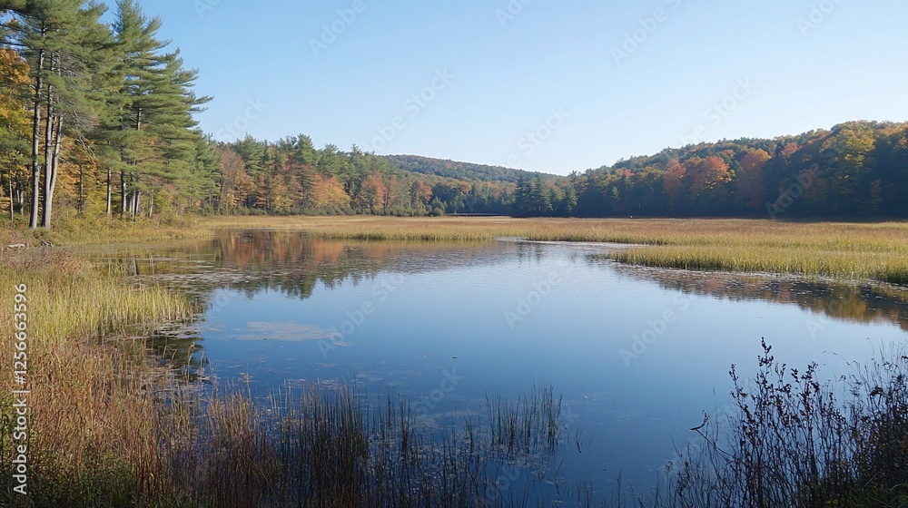 Autumn reflections on a tranquil lake surrounded by colorful fall foliage Autumn reflections on a tranquil lake surrounded by colorful fall foliage