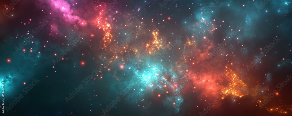 Stunning cosmic nebula with vibrant colors and glittering stars in deep space