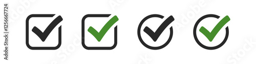 check mark icon set. check box icon with correct, accept checkmark icons green tick box, check list circle frame - checkbox symbol sign. checkbox square frame