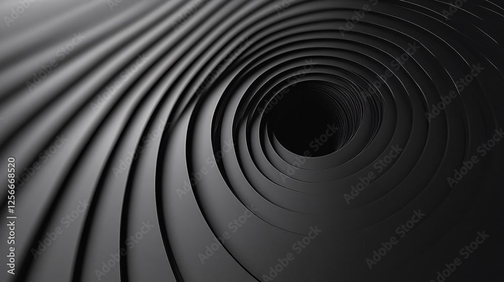 Obraz premium Black metallic vortex is swirling, forming a dark abyss