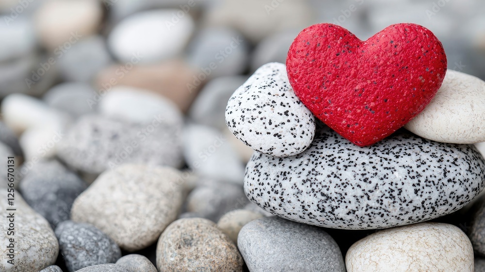 Red painted heart on stacked stones. Possible use Romantic, peaceful, or inspirational stock photo Red painted heart on stacked stones. Possible use Romantic, peaceful, or inspirational stock photo