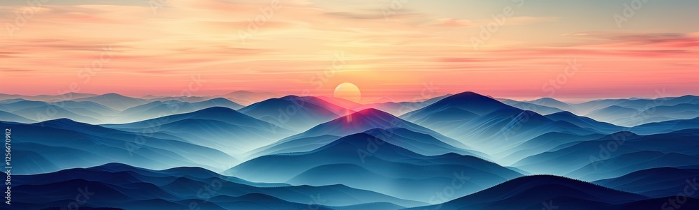 Mountains with sunset in background tranquil landscape scene with orange sky and silhouetted peaks concept of travel agency adventure tours Mountains with sunset in background tranquil landscape scene with orange sky and silhouetted peaks concept of travel agency adventure tours