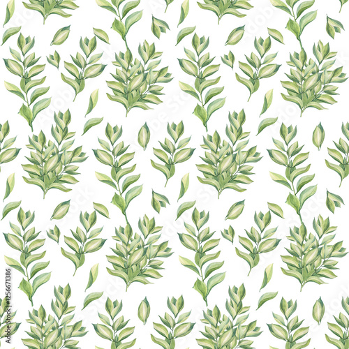 Wallpaper Mural Watercolor seamless pattern with green bouquet with leaf of flower succulent on white background. Hand-drawn summer wild plant foliage. Botanical nature for tea or wallpaper wrapping textile kitchen Torontodigital.ca