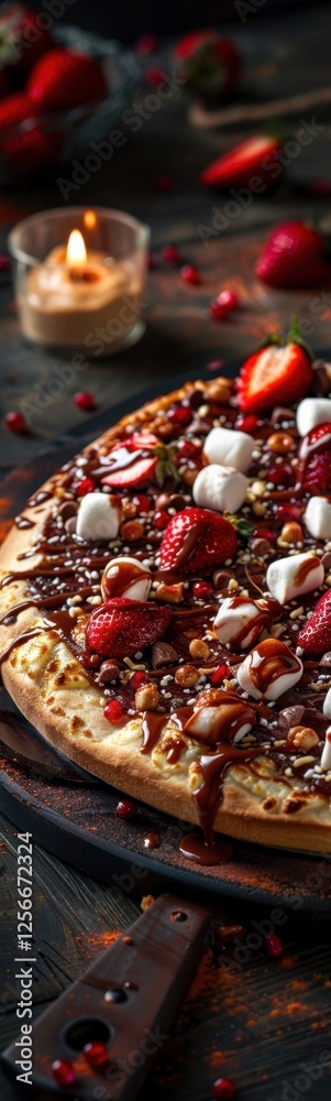 Fototapeta premium Delicious pizza paired with fresh strawberries, sweet dessert - concept of food, indulgence, enjoyment