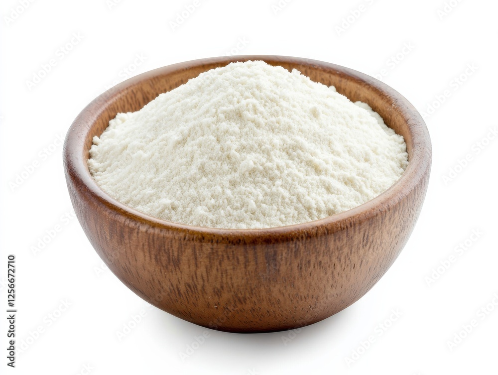 Rice flour in a bowl. Featuring a bowl of white rice flour. Highlighting the versatility and use in baking and cooking. Ideal for culinary and kitchen visuals. Rice flour in a bowl. Featuring a bowl of white rice flour. Highlighting the versatility and use in baking and cooking. Ideal for culinary and kitchen visuals.