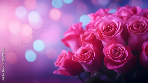 A vibrant bouquet of pink roses against a dreamy bokeh background, perfect for romantic occasions and decoration.