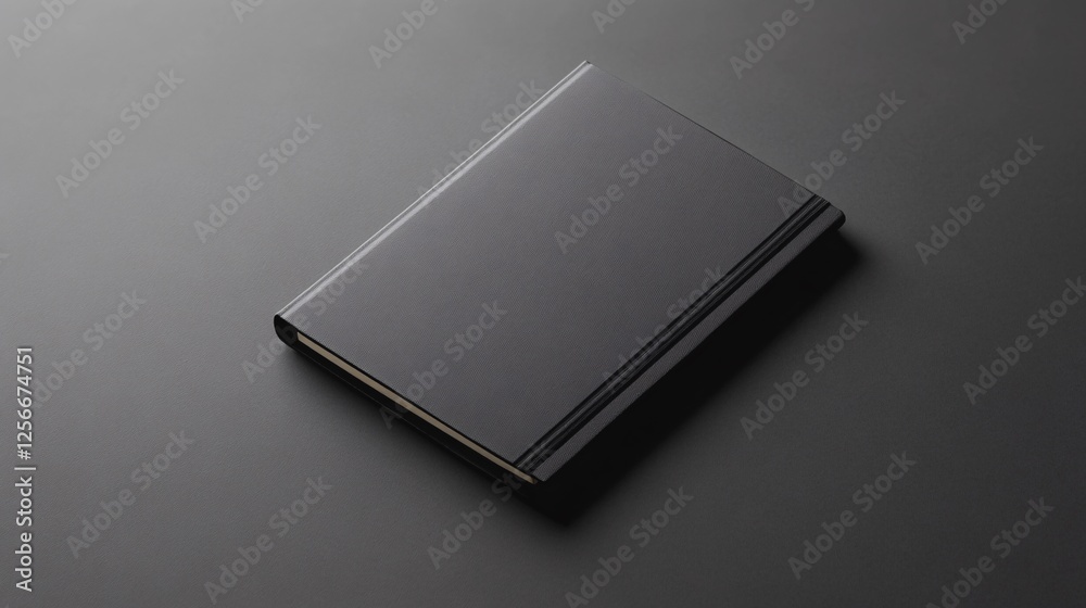 Black notebook lying on dark table with copy space Black notebook lying on dark table with copy space