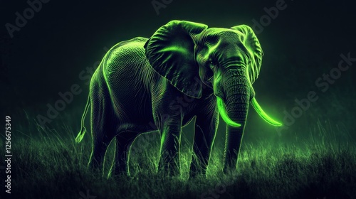 Glowing Elephant in African Savanna at Night photo