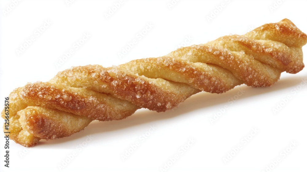 Twisted Pastry Stick Rolled in Sugar on a White Background Twisted Pastry Stick Rolled in Sugar on a White Background