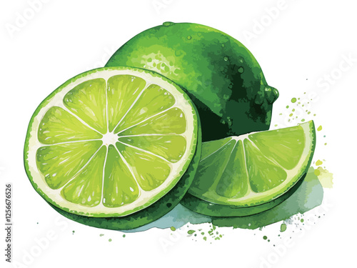 フレッシュなライムの水彩風イラスト　生成AI