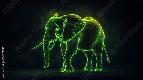 Wallpaper Mural Glowing Green Elephant, African Savanna, Night, Wildlife Art Torontodigital.ca
