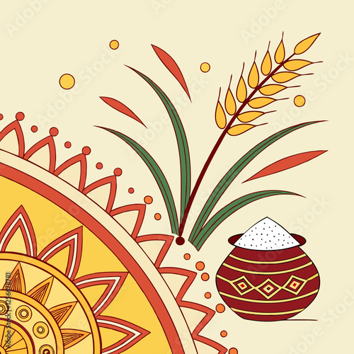 new illustration of Happy Pongal Holiday Harvest Festival of Tamil Nadu. abstract vector background design.