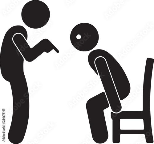 The illustration shows a stickman instructing someone to sit down