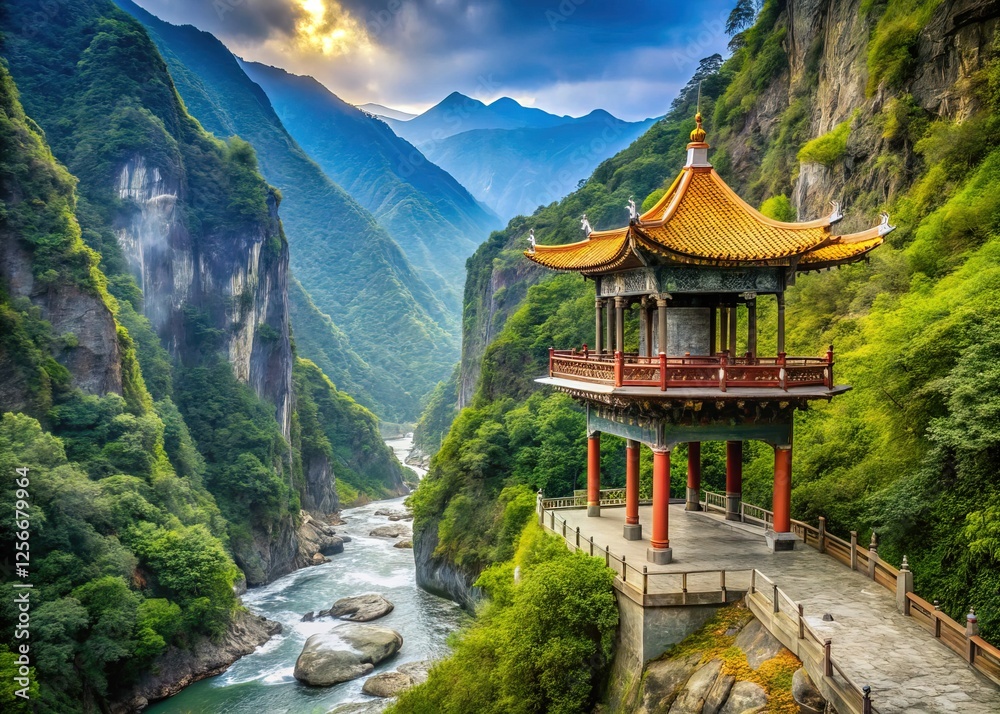 Taroko's majestic cliffs, mountains, ravine, and river. Taroko's majestic cliffs, mountains, ravine, and river.