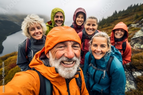 Smiling portrait of a senior Hikers taking a selfie while on hike