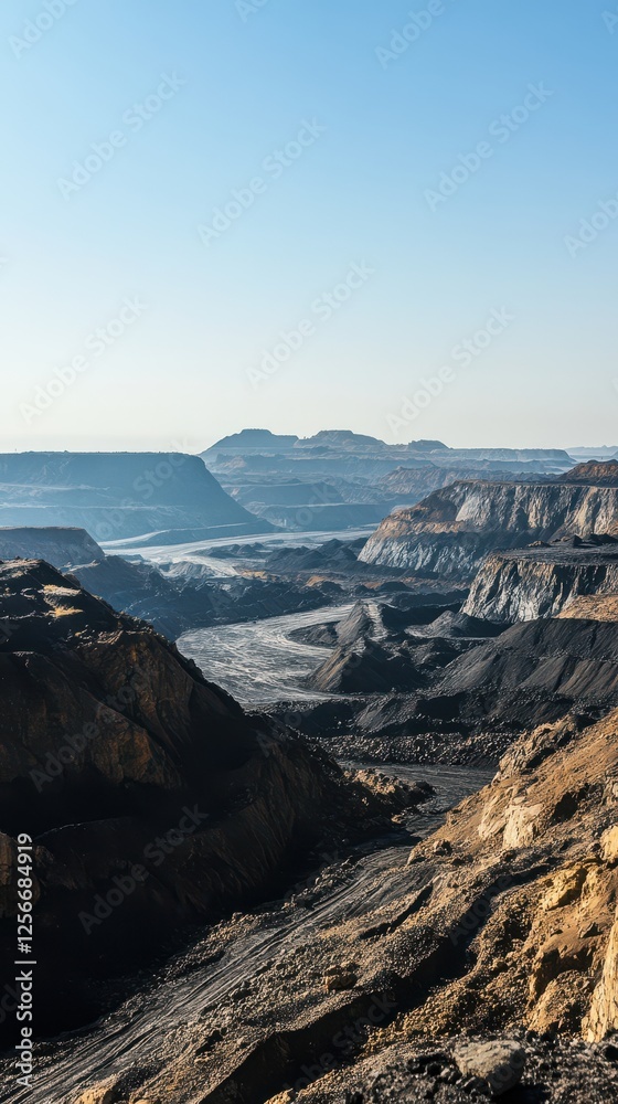 Obraz premium Open-pit mine showcases the extraction of manganese ore in a professional, minimalistic setting
