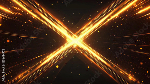 Abstract Golden Light Streaks Crossing in Dark Space Background