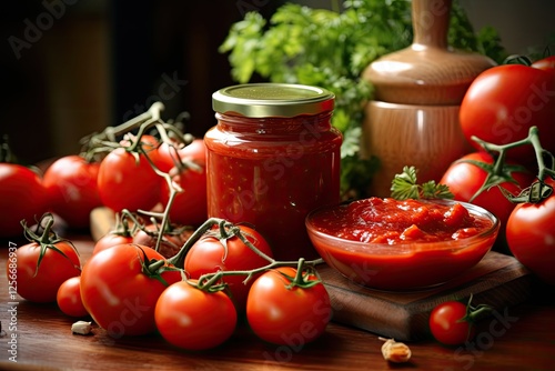 Ripe tomatoes in tomato paste