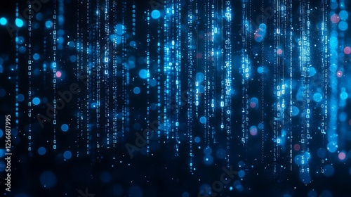 Wallpaper Mural Abstract blue glowing particles falling like rain on dark background. Torontodigital.ca