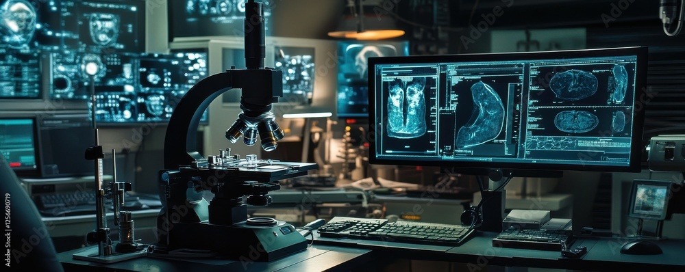 Advanced medical laboratory with microscope and imaging technology Advanced medical laboratory with microscope and imaging technology
